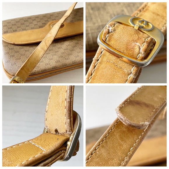 Gucci beige Guccissima monogram canvas and leather shoulder bag vintage - Picture 4 of 11